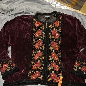 Velvet Floral Embroidered Blazer